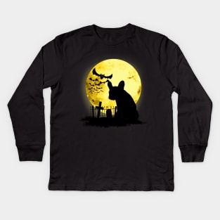 French bulldog frenchie and bats with moonlight Kids Long Sleeve T-Shirt